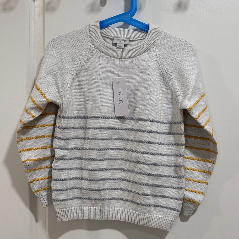 MORI Kids Striped Sweater - White, Gray, and Gold
